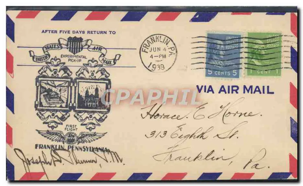 Erster Flug — Franklin, Pennsylvania — United States Air Mail - Vorderseite