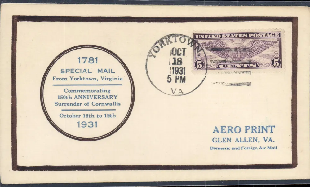 Niederlage von Cornwallis — 150. Jubiläum — Yorktown, Virginia — Aero Print - Vorderseite