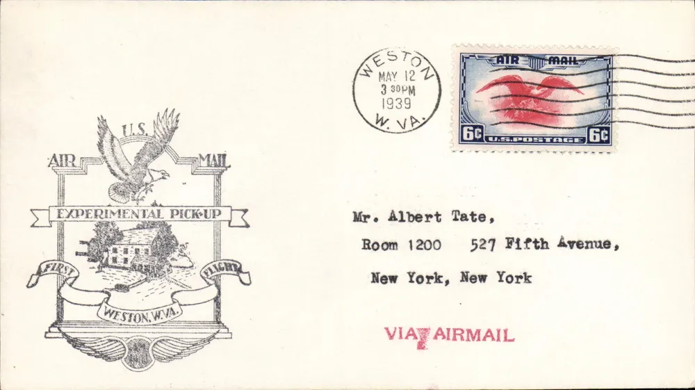 Erster experimenteller Abholversuch — Weston, W.Va. — U.S. Air Mail - Vorderseite