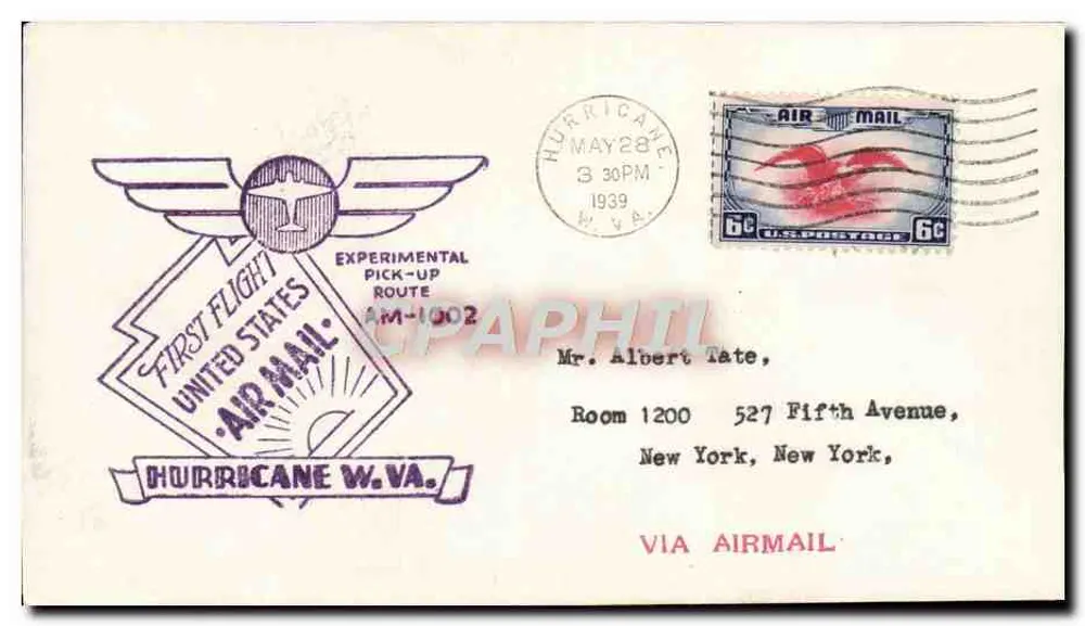 Erster Flug der Vereinigten Staaten — Hurricane, W.Va. — Experimentelle Abholroute AM-1002 - Vorderseite