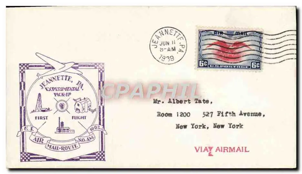 Jeannette, PA — Erste Luftlieferung — U.S. Air Mail Route No. 2 - Vorderseite