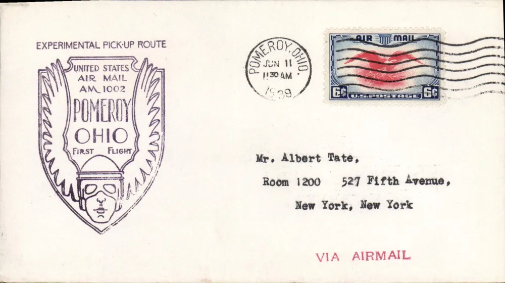 Pomeroy, Ohio — Erster Flug der experimentellen Luftpoststrecke — United States Air Mail AM 1002 - Vorderseite