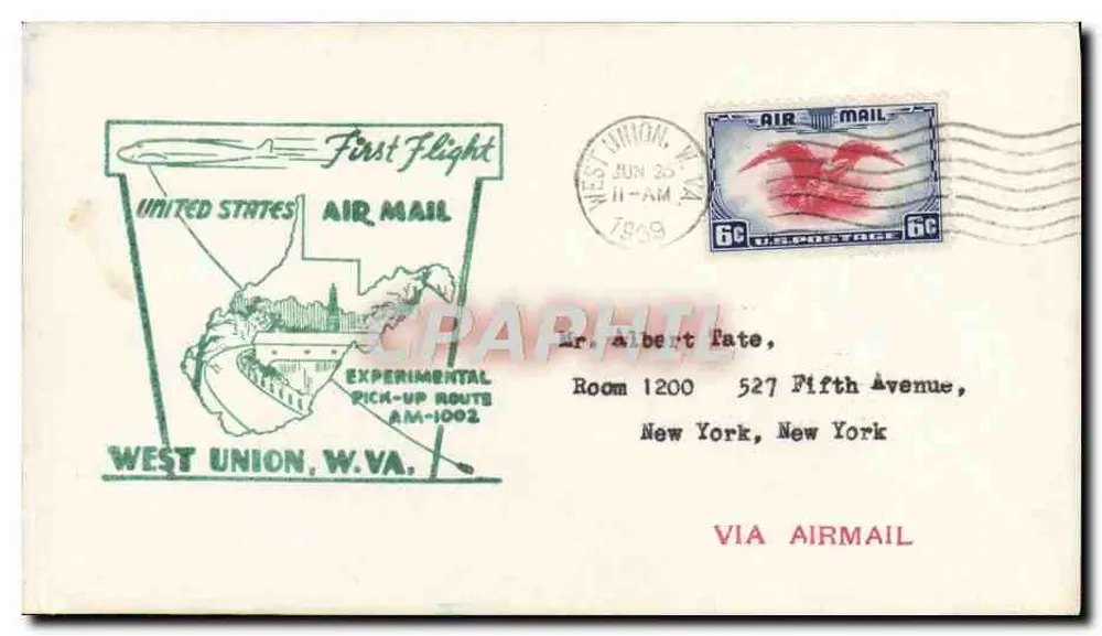 West Union, W.Va. — Erster Flug — Unbekannter Verlag, Seriennummer AM-1002 - Vorderseite