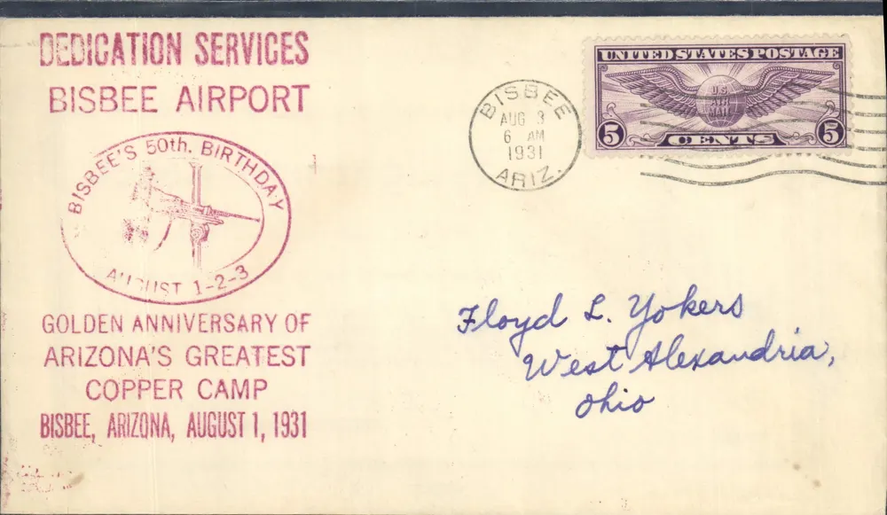 Bisbee Airport — Weihe der Luftdienste — Bisbee, Arizona, August 1931 - Vorderseite