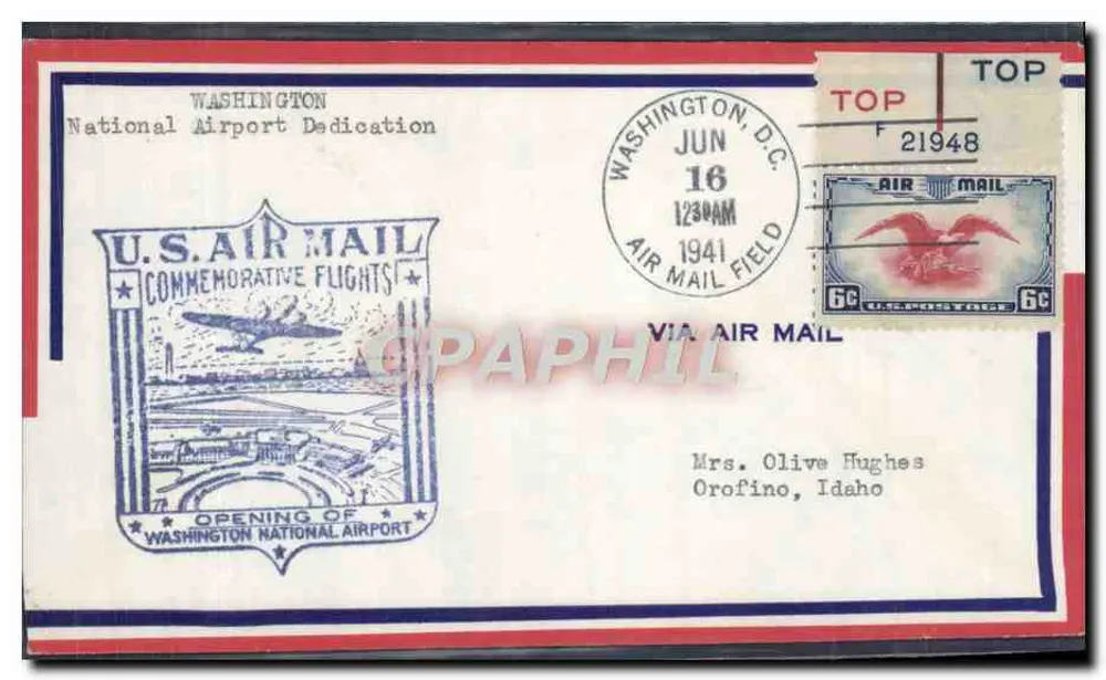 Eröffnung des Washington National Airport — Widmung — U.S. Air Mail - Vorderseite