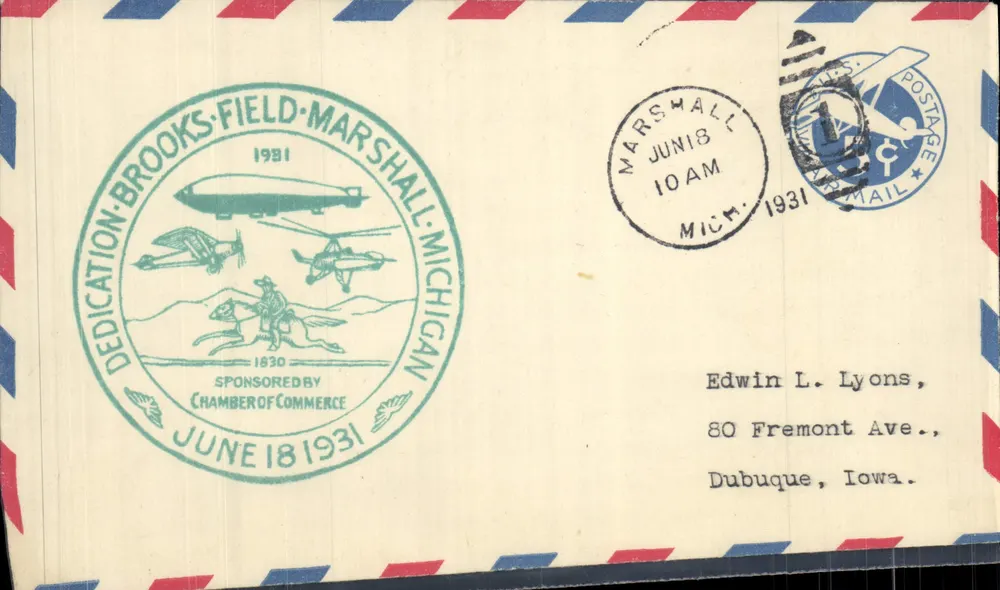 Dedikation von Brooks Field für Marshall, Michigan — 1931 — Verlag: Chamber of Commerce - Vorderseite