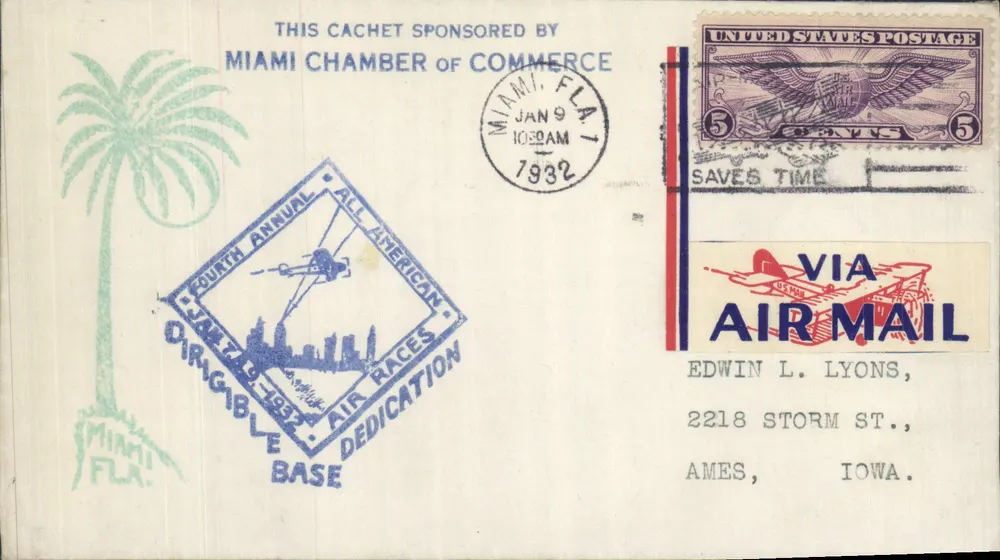 Miami, Flórida — Quarta edição das corridas aéreas americanas — Cachete patrocinado pela Câmara de Comércio de Miami - Frente