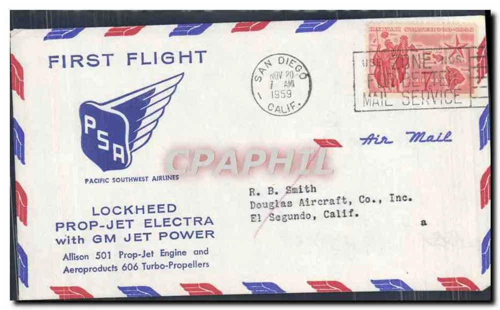 Erster Flug — Pacific Southwest Airlines — San Diego, Kalifornien - Vorderseite