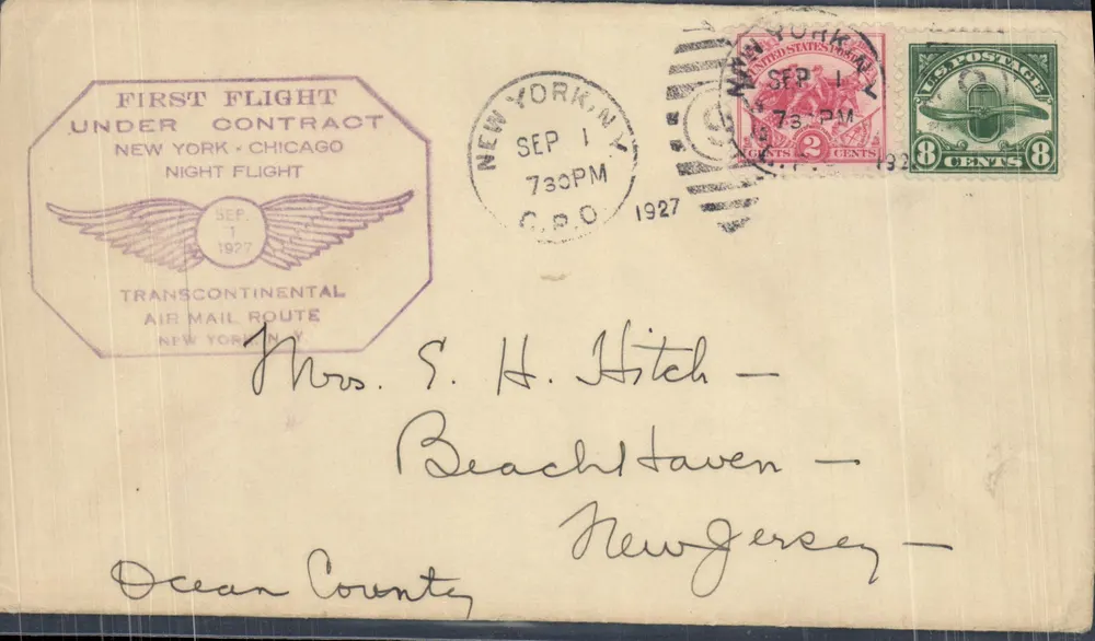 Erster Nachtflyer New York-Chicago — Transcontinental Air Mail Route — Verlag Transcontinental Air Mail Route, Seriennummer nicht sichtbar - Vorderseite