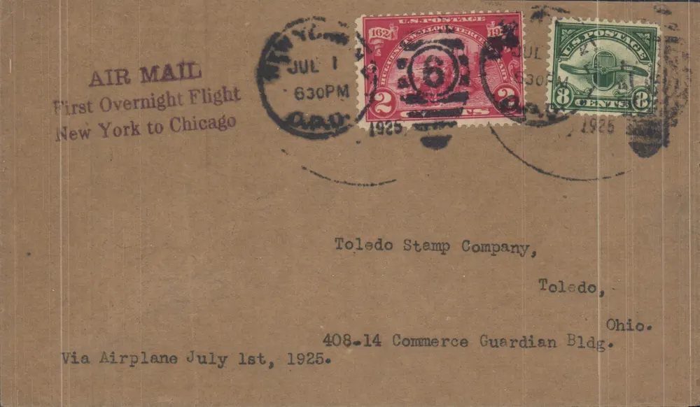 Erste Flugüberquerung New York-Chicago — Toled Stamp Company, Ohio - Vorderseite