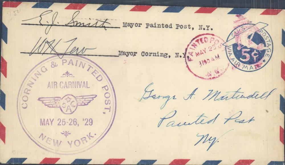 Corning & Painted Post Air Carnival — Bürgermeister-Air-Mail-Deckel — Corning, N.Y. — 1929 - Vorderseite