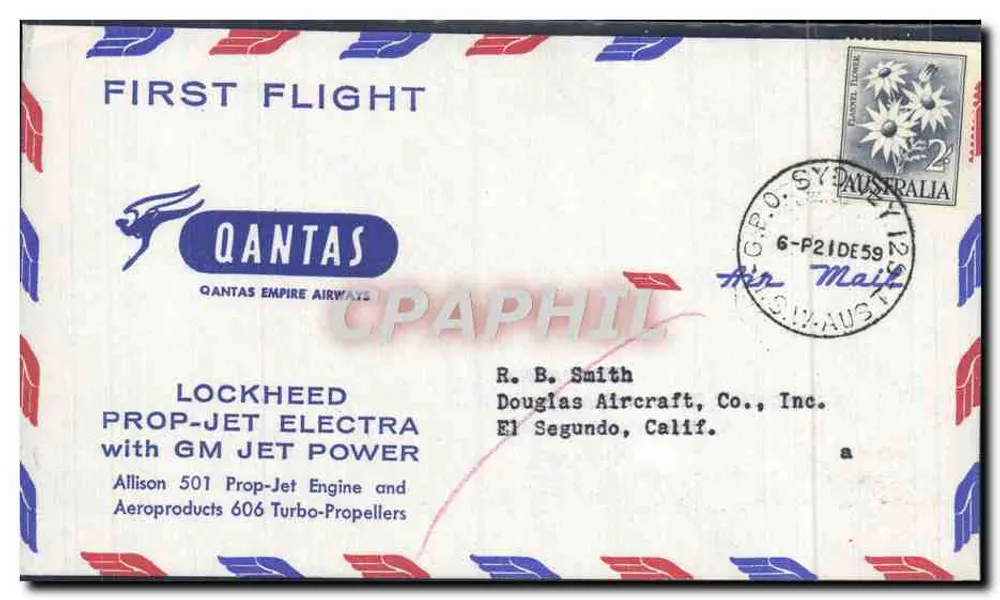 Erster Flug — Qantas Empire Airways — Lockheed Prop-Jet Electra mit GM-Jet-Motor — Verlag nicht sichtbar - Vorderseite