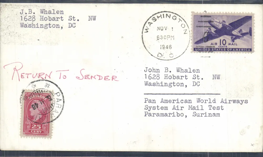 Washington DC — Pan Am Luftpost-Testbrief — Verlag Pan American World Airways - Vorderseite