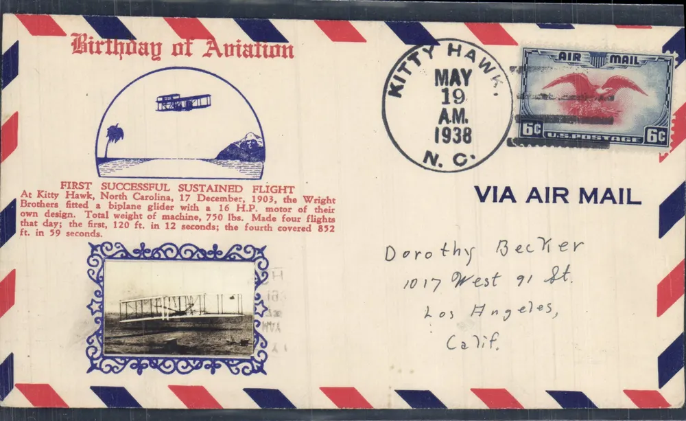 Tarjeta postal antigua Cumpleaños de la Aviación — Kitty Hawk, N.C. — editor no visible - Anverso