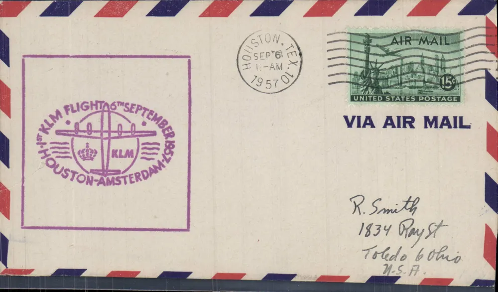 KLM-Flug Houston-Amsterdam — 6. September 1957 — Verleger KLM - Vorderseite