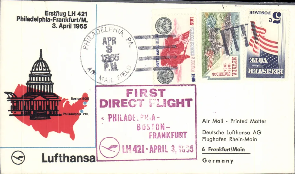 Erster Direktflug Philadelphia-Frankfurt — Lufthansa LH 421 — 3. April 1965 - Vorderseite
