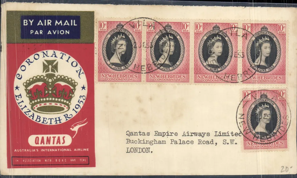 Koronacja Królowej Elżbiety II — Nowe Hebrides — Qantas Empire Airways Limited - Awers