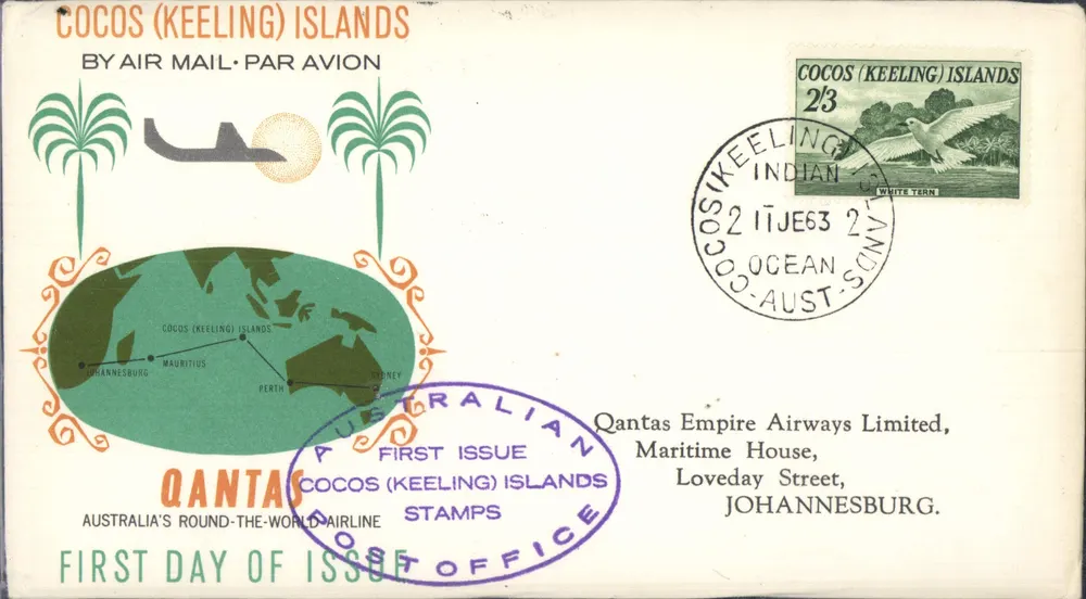 코코스(키링) 제도 — 오늘의 첫 발행 — Qantas Empire Airways Limited - 앞면