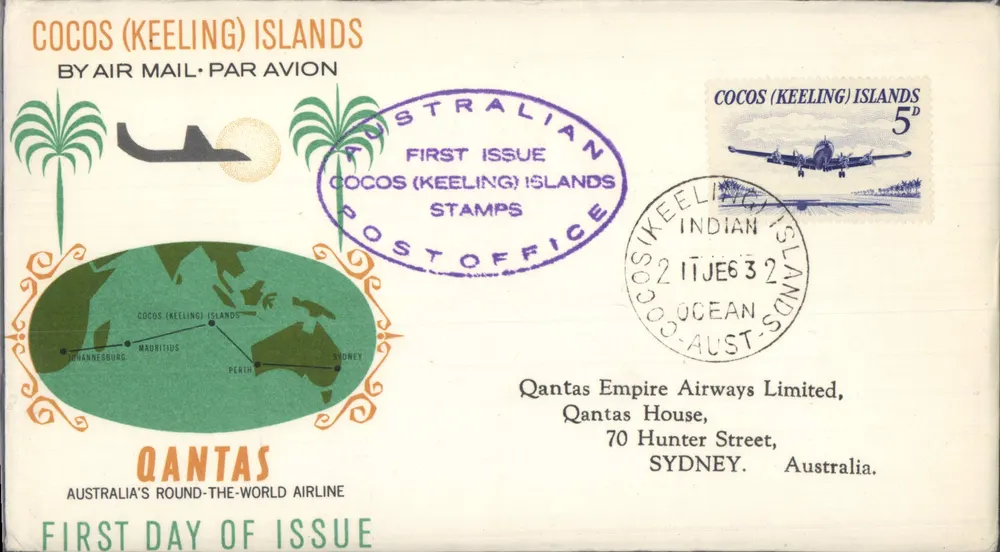 Cocos (Keeling) Inseln — Erste Briefmarken-Emission — Qantas - Vorderseite