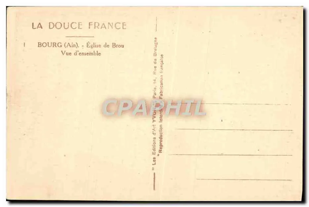 Bourg (Ain) — Igreja de Brou — Vista geral — Les Éditions d'Art Yvon, Paris - Verso