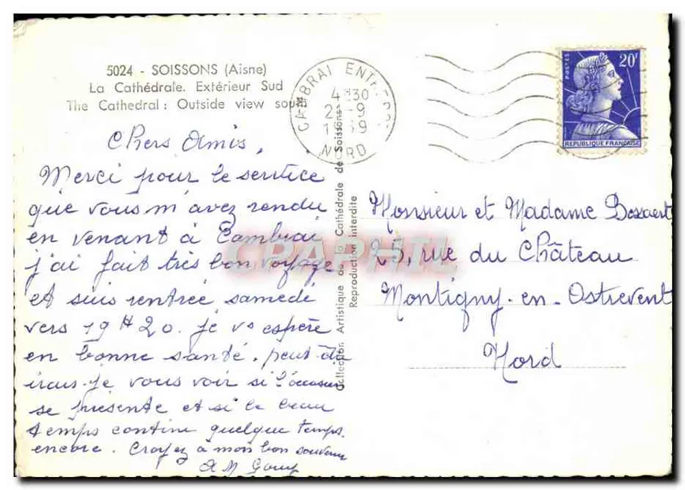 La Cathédrale de Soissons — Vue extérieure sud — Reproduction artistique de la Cathédrale de Soissons, n° 5024 - Verso