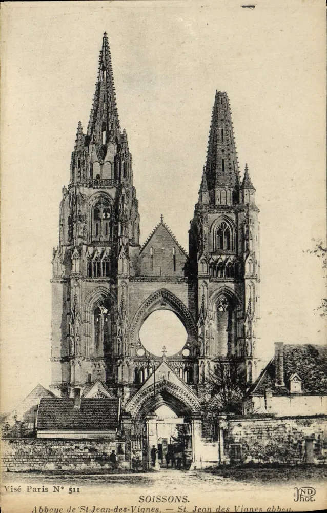 Abbaye de Saint-Jean-des-Vignes — façade gothique avec deux tours et portail central — éditeur Visé Paris N° 511 - Voorkant