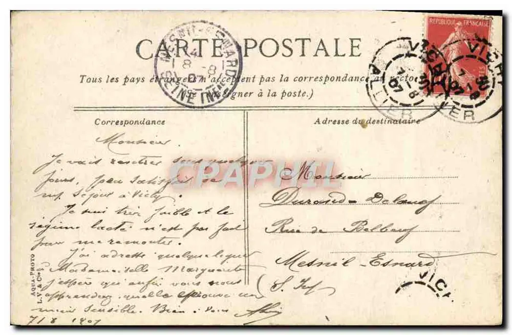 Vichy. De Brug over de Allier — uitzicht op de brug van steen en metaal over de rivier — uitgever V.R.C. n°13 - Achterkant