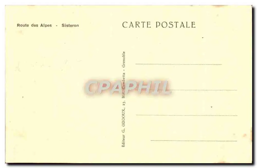 Sisteron — Estrada das Alpes — Editor G. Oddoux, Grenoble - Verso