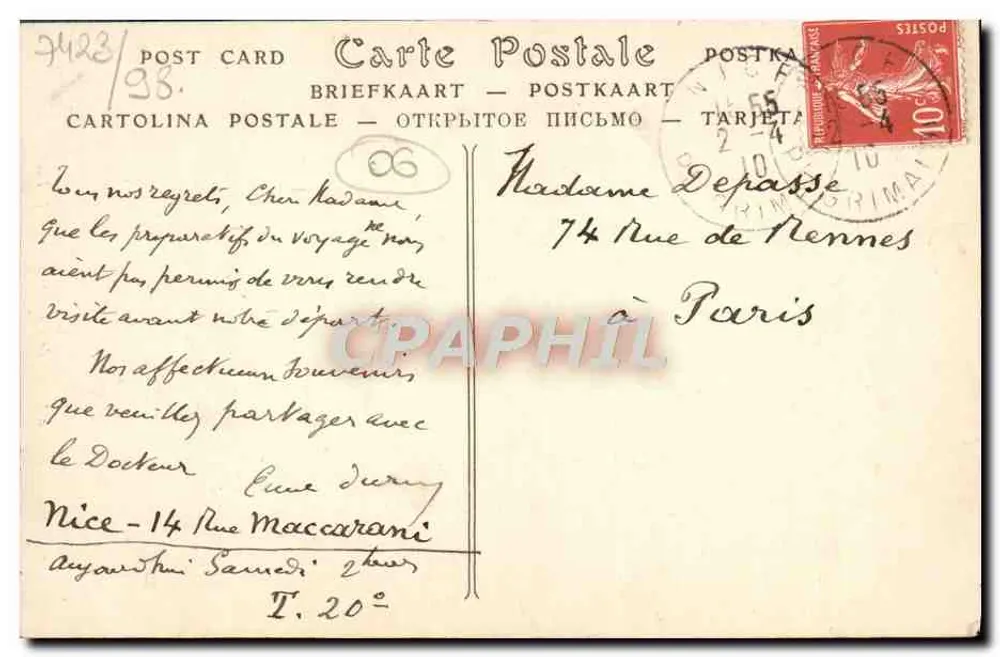 Nice — A Estátua de Gambetta — ND Fot. n° 913 - Verso