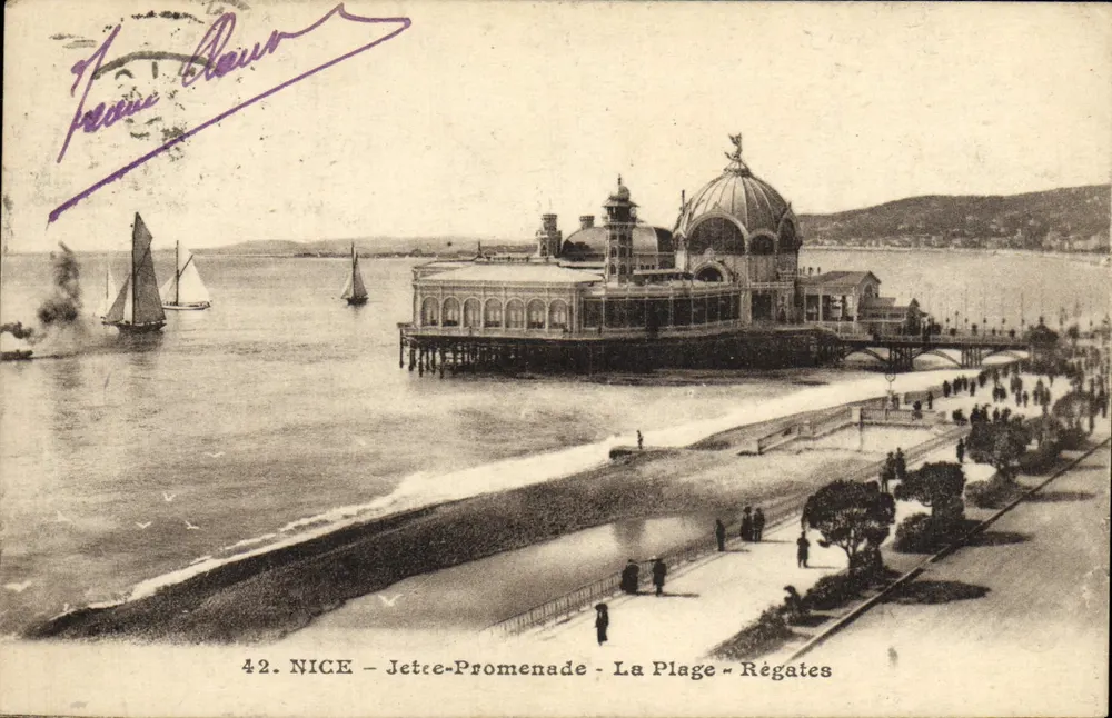 Nice - Píer-Promenade - A Praia - Regatas — editor Jean Raur, n°42 - Frente