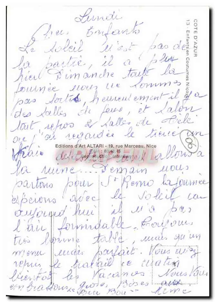 Kinder in traditionellen Kleidern — Côte d'Azur — Editions d'Art ALTARI, Nr. 13 - Rückseite