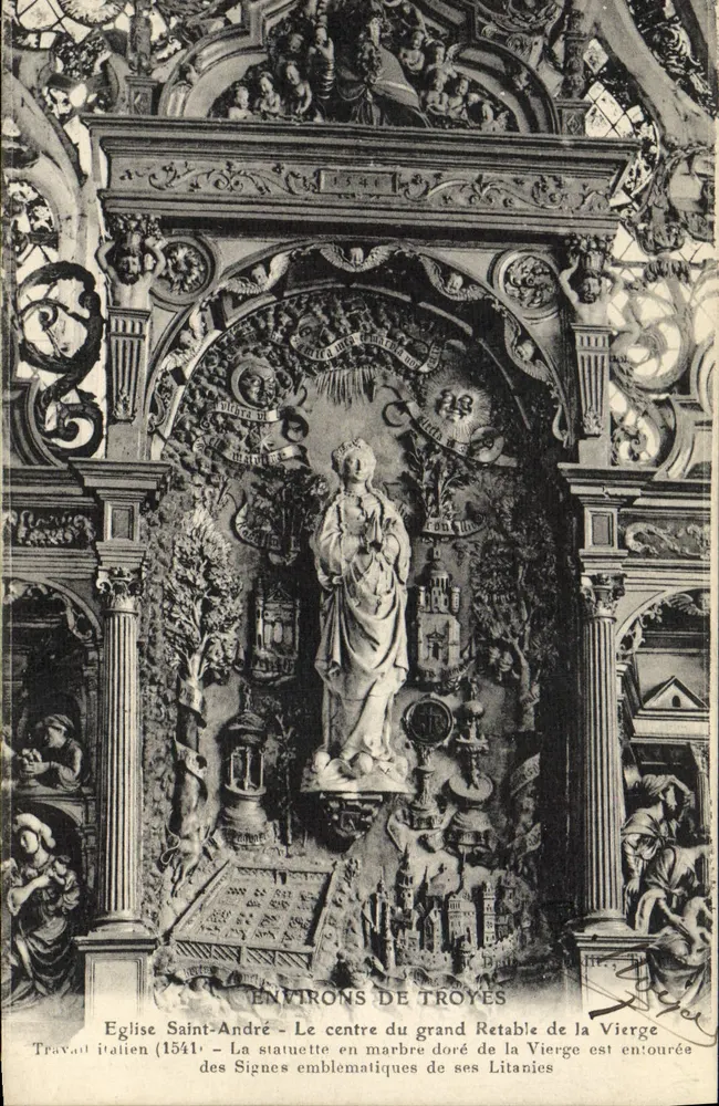 Kirche Saint-André — Das Zentrum des großen Altars der Jungfrau (1541) — Italienische Arbeit — Umgebung von Troyes - Vorderseite