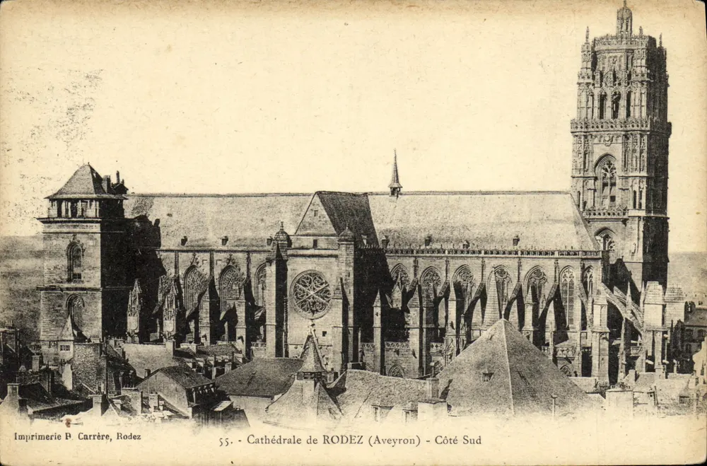 Catedral de RODEZ (Aveyron) — Lado Sul — Impressora P. Carrère, Rodez, n°55 - Frente
