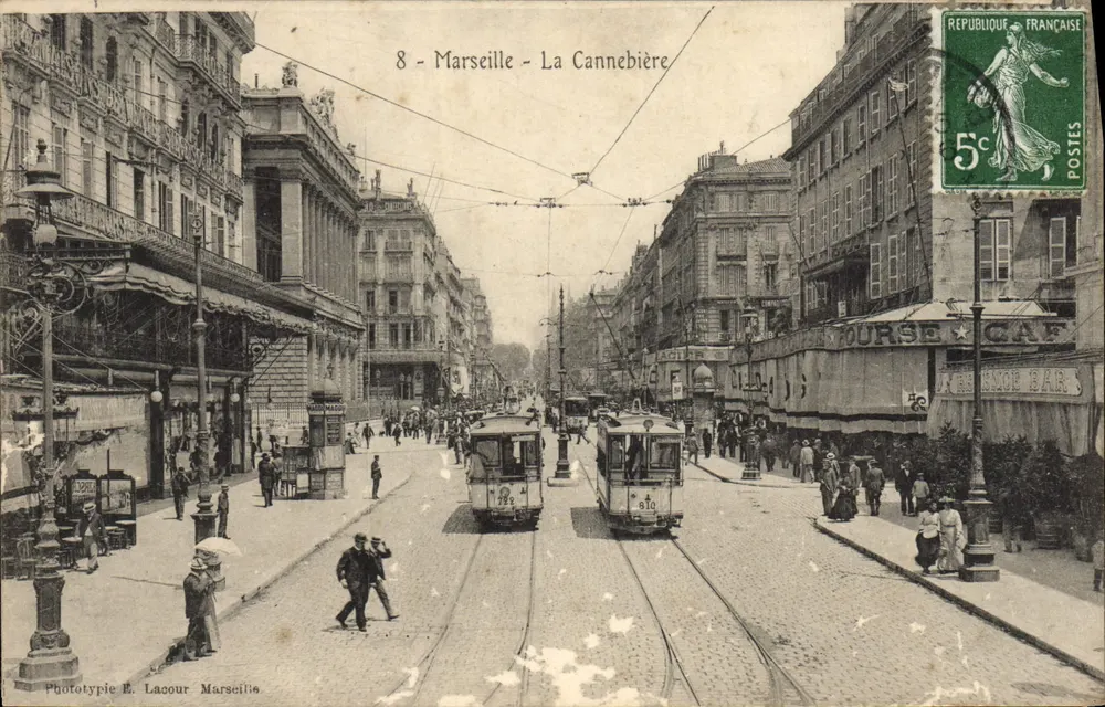 Marselha - La Cannebière — vista de trams — Fototipia E. Lacour Marselha - Frente