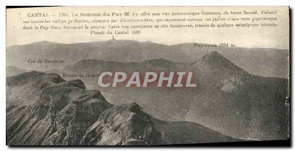 Cantal — Gipfel des Puy-Mary — Panoramablick — Verlag impr. Piomb du Cantal 1898 - Vorderseite