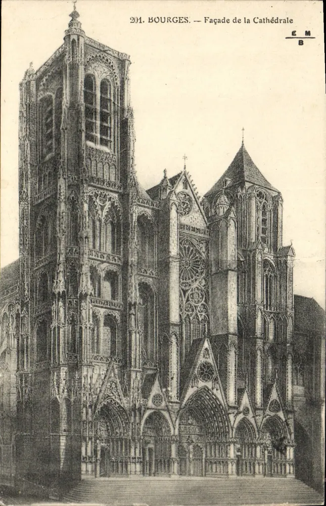 Bourges — Facha da Catedral — Editor E. Maquaire, n° 201 - Frente
