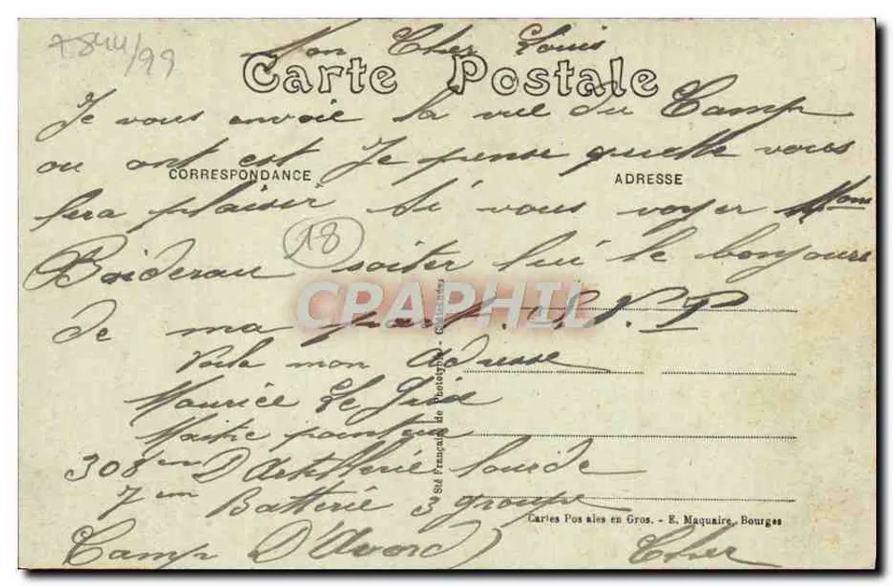 Camp d'Avord (Cher) — Vue Générale, côté Est — E.M.B. - Verso