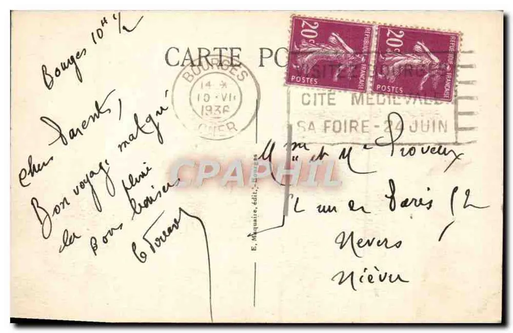 Bourges — Palácio Jacques-Cœur, A Fachada — E. Maquaire, editor. Bourges, n° 301 - Verso