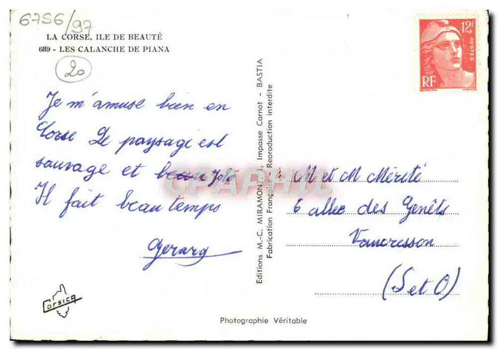 Les Calanche de Piana — Korsika — Éditions M.-C. Miramon, Bastia - Rückseite