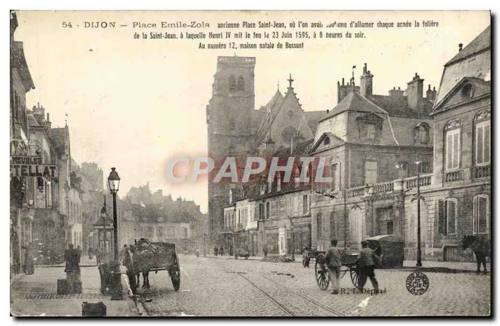 Dijon - Place Émile-Zola (anteriormente Place Saint-Jean) — editor R. L. Derny, n°54 - Frente