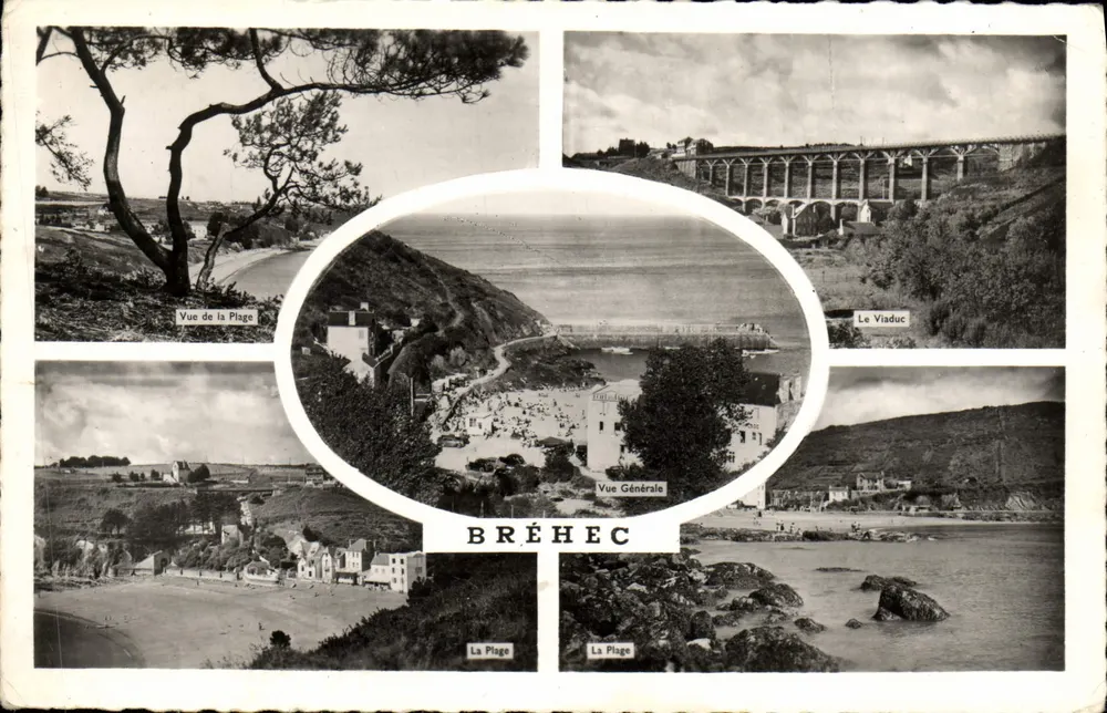Bréhec — Vista da praia, viaduto, vista geral — Edições Gaby, Nantes - Frente