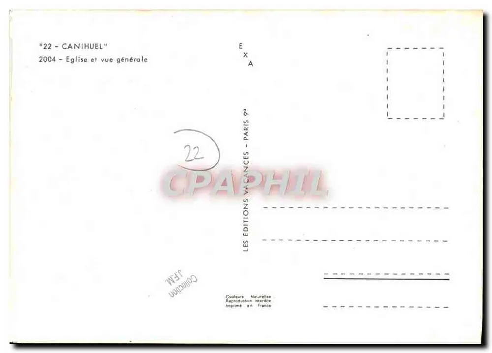 Canihuel — Igreja e vista geral — Edições Vacances - Paris 9e - Verso