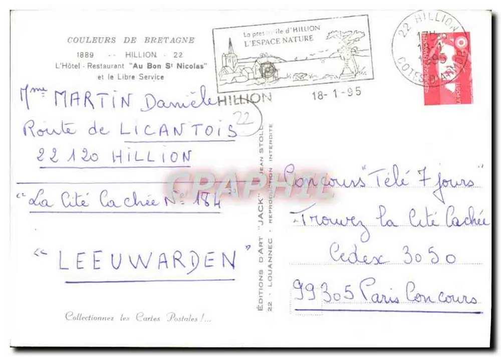 Hotel-Restaurant "Au Bon St Nicolas" — Hillion — Éditions Jack - Rückseite