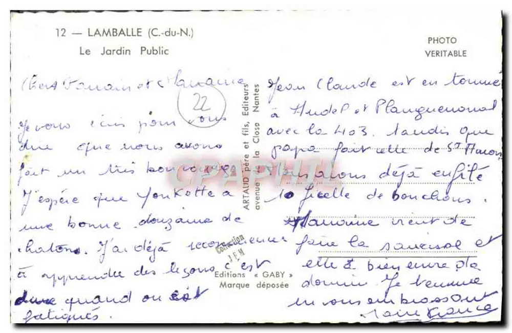 Lamballe (C.-du-N.) — O Jardim Público — Éditions Gaby - Verso