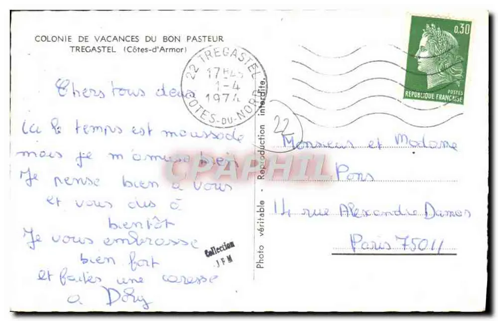 Colonie de vacances du Bon Pasteur — Tregastel (Côtes-d'Armor) — éditeur inconnu - Verso