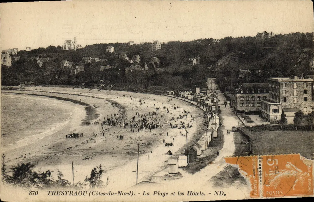 TRESTRAOU (Côtes-du-Nord) — La Plage et les Hôtels — éditeur ND, n° 870 - Frente