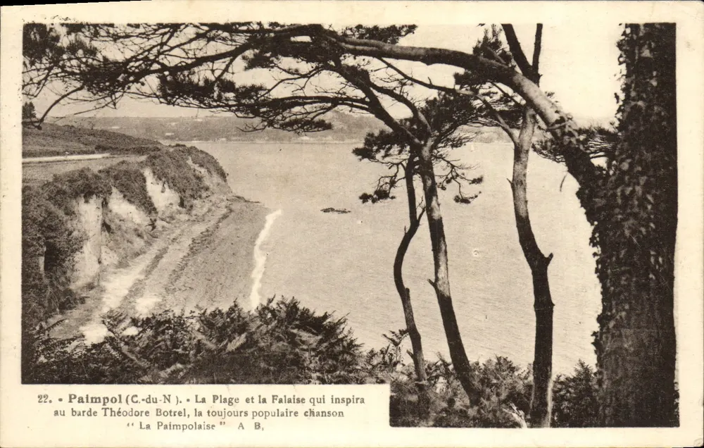 Paimpol (C.-du-N.) — A praia e a falésia que inspirou a canção "La Paimpolaise" ao barda Théodore Botrel — editor A. Etal, Angers, n°22 - Frente