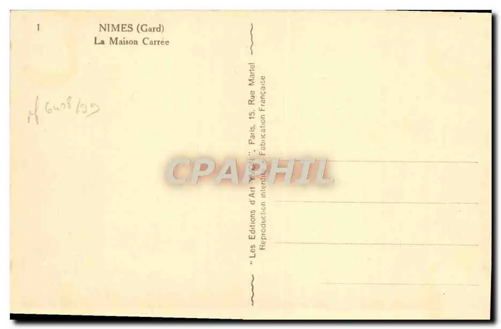 Nîmes (Gard) — A Casa Quadrada — Les Éditions d'Art Martel, Paris - Verso