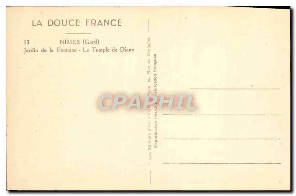 Nîmes (Gard) — Garten der Fontaine, Tempel von Diane — Editions d'Art Yvon, Paris - Rückseite
