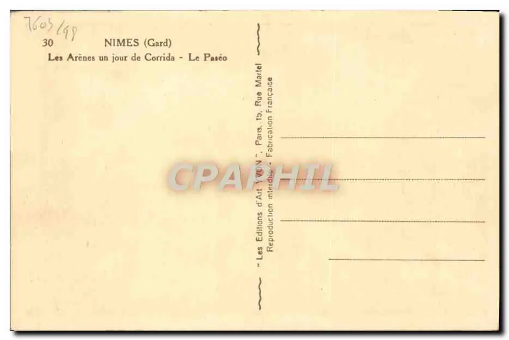 Nîmes — Die Arenen an einem Tag der Stierkämpfe — Les Éditions d'Art VERN - Rückseite